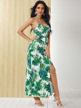 Tropical High Slit Backless Belt V-neck Summer Sleeveless Dress
